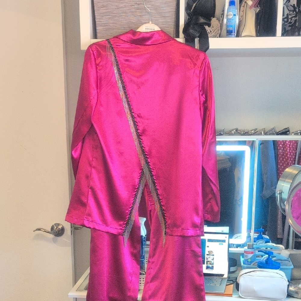 Vibrant Pink Satin Suit Set